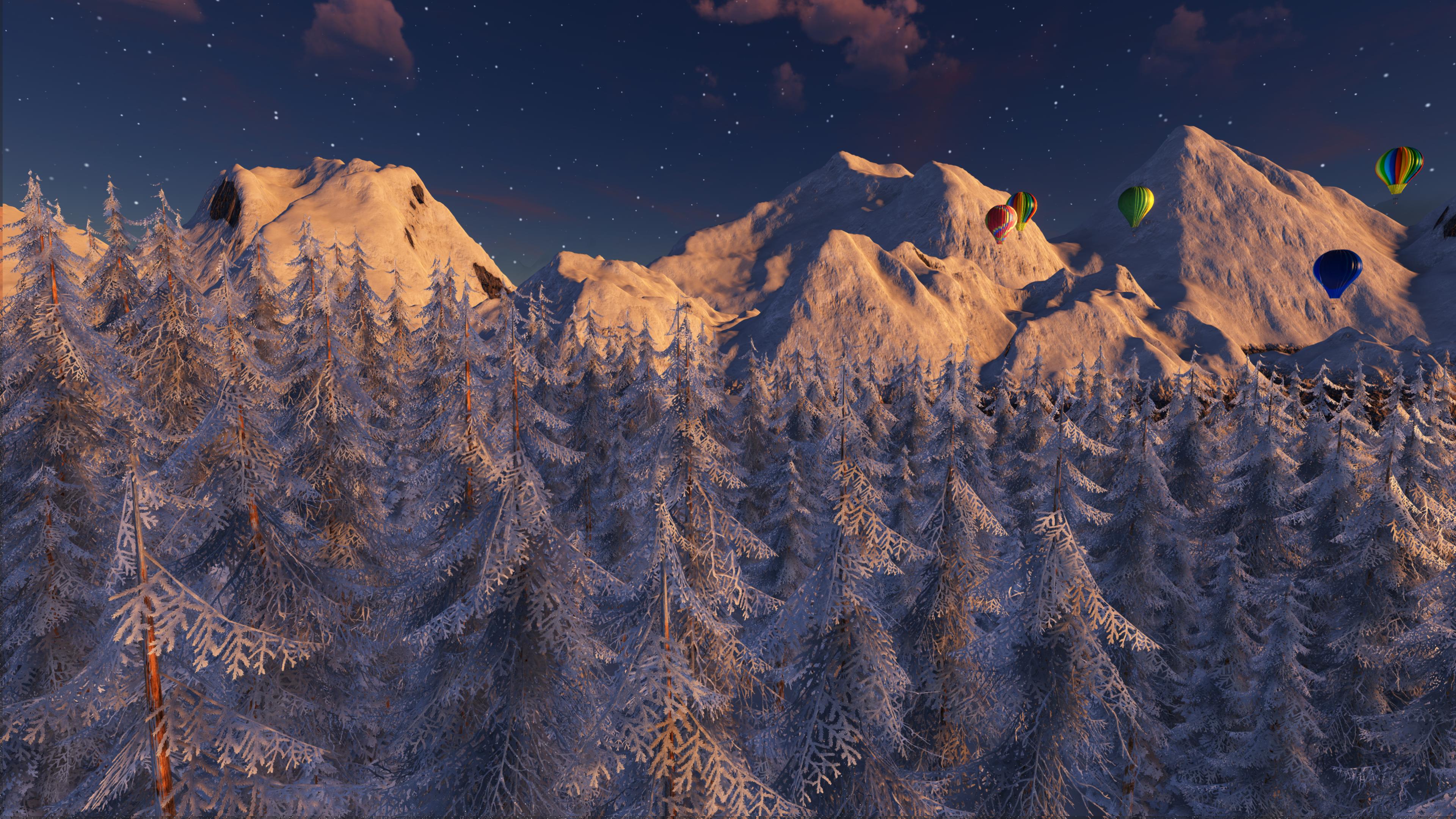 Paysage d'hiver - Couleurs du soir sur les montagnes