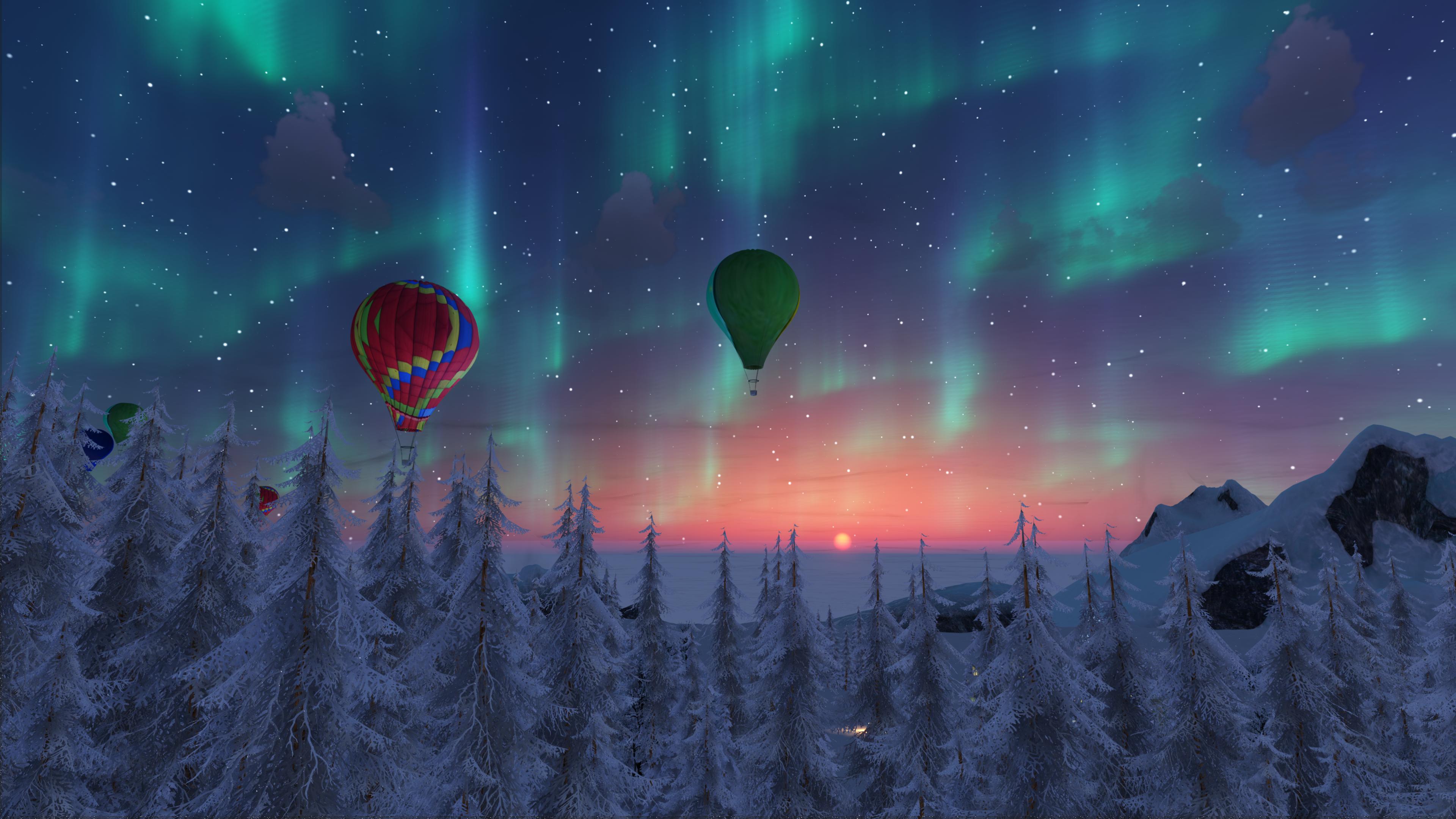 Paysage d'hiver - Crépuscule et aurores boréales
